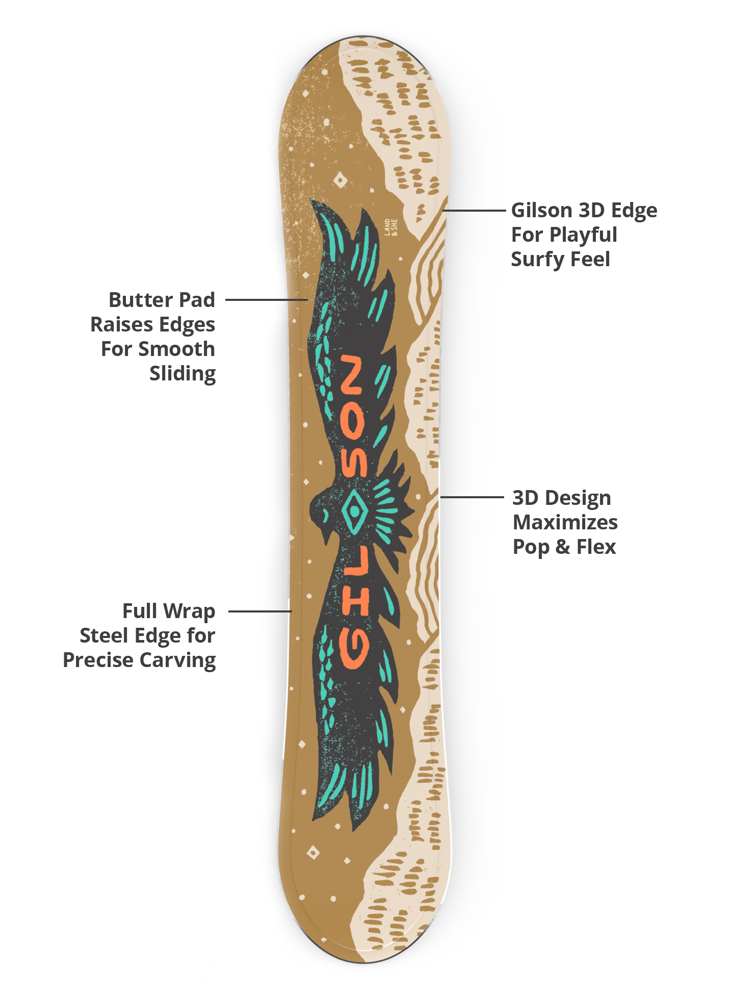 Gilson 3D edge, butter pad, flex profile, and steel edge diagram